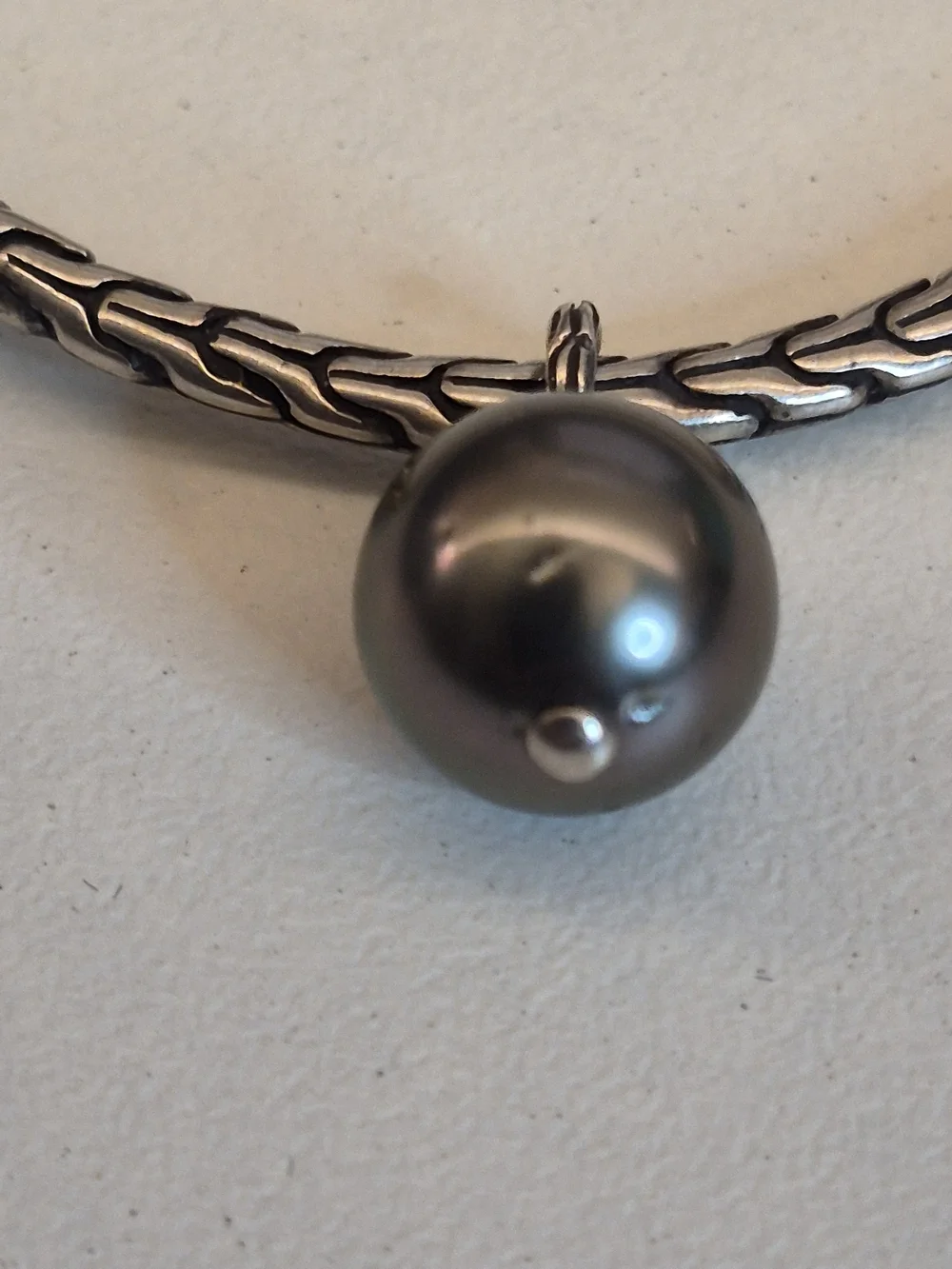 John Hardy Single Tahitian Pearl Drop Sterling Silver 1.75